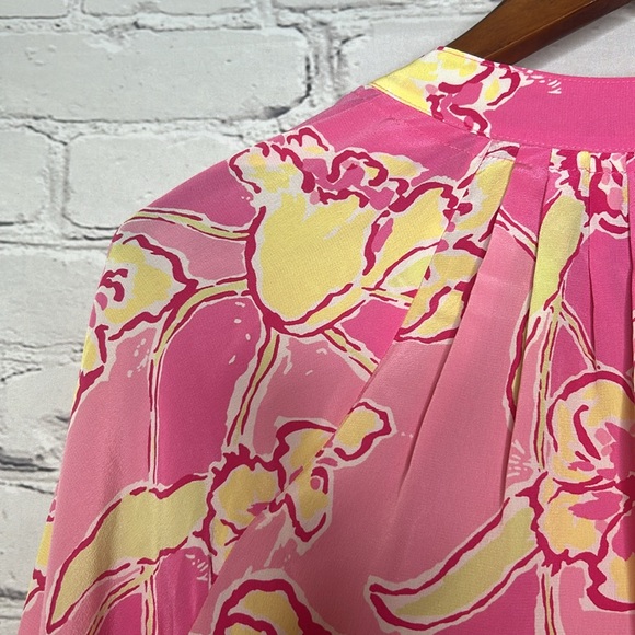 Lilly Pulitzer Pink & Yellow Long Sleeve Silk Top Size Small Excellent Condition - Picture 11 of 15